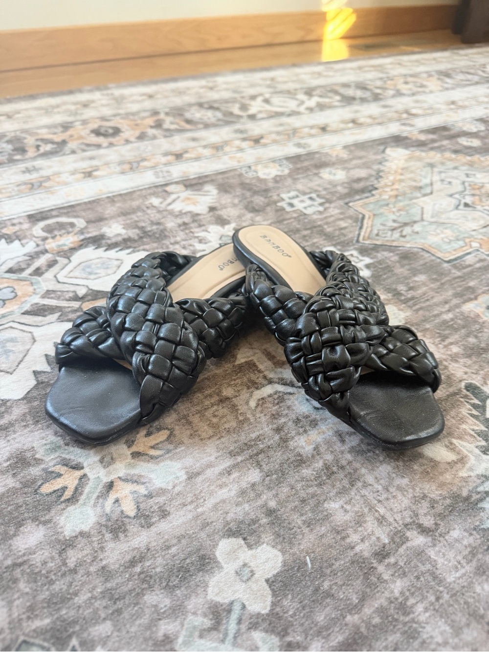 BAMBOO Black Braided Slide Sandals